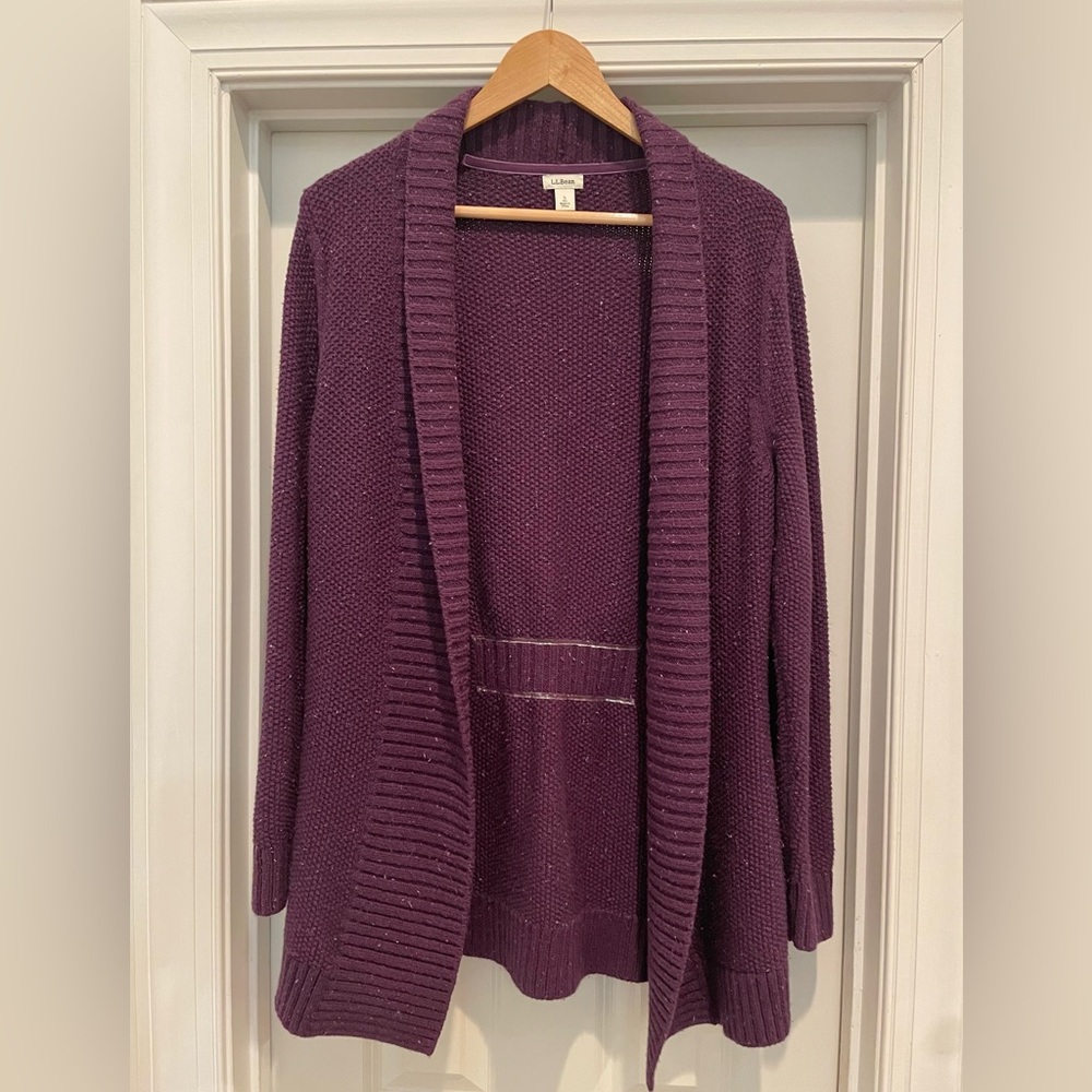 LL Bean Purple Open Front Cardigan Small